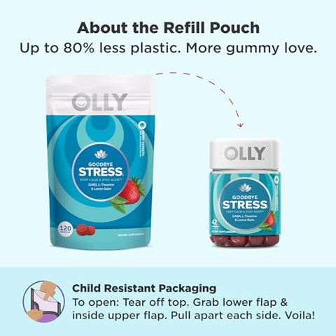 Goodbye Stress Gummy: Suplemento para Alívio do Estresse com GABA, L-Theanine e Melissa, Sabor de Frutas Vermelhas – 120 Unidades - OLLY