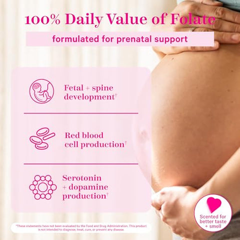 Folate Methyl – Ácido MTHFR, Forma Natural de Ácido Fólico para Gravidez, Fórmula para Mamãe e Bebê, Propriedade de Mulheres, 60 Cápsulas (Embalagem Pode Variar) - Pink Stork