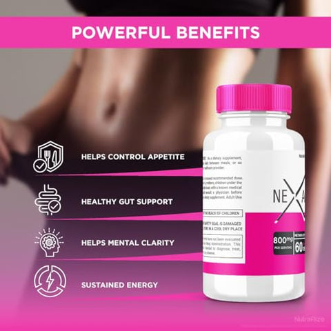 NutraRize - (2 Pacotes) Cápsula Nexaslim, Fórmula Aceleradora de Metabolismo Nexaslim, Suplemento Dietético para Perda de Peso Avançada, Pílulas de Força Máxima 100% Naturais para Reduzir Gordura Abdominal, Nexa