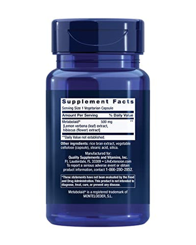 Body Trim e Controle de Apetite, verbena de limão, hibisco, peso saudável, promove saciedade, gerenciamento de peso, sem glúten, não transgênico, 1 diário, vegetariano, 30 cápsulas - Life Extension
