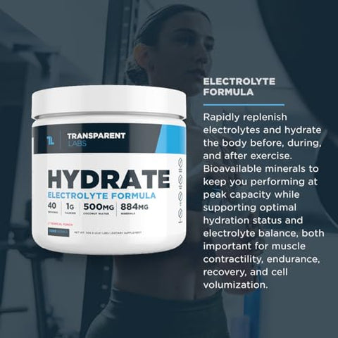 Hydrate – Pó de Eletrólitos Adoçado Naturalmente com Água de Coco, Cálcio e Taurina – 500g - Transparent Labs