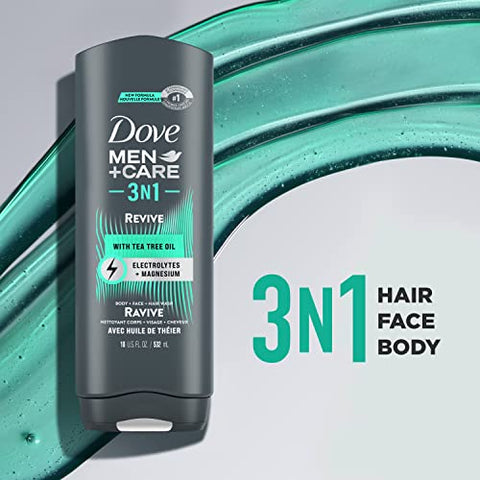 DOVE MEN + CARE - DOVE MEN CARE Gel de Banho 3 em 1 Pós-Treino Revitalizante com Óleo de Melaleuca, 4 Unidades de 18 oz (532 ml)