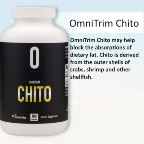 Omnitrition - OmniTRIM Chito – Suplemento Alimentar de Quitosana (Crustáceos) 500mg por Cápsula – 180 Cápsulas