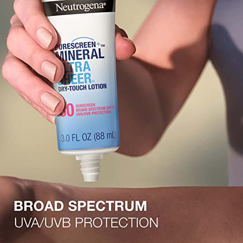 Protetor Solar Neutrogena Mineral UltraSheer Dry-Touch FPS 30, Resistente à Água, Proteção UVA/UVB de Amplo Espectro, Nutrição da Pele, Leve com Vitamina E, Livre de Oxybenzone, 50g