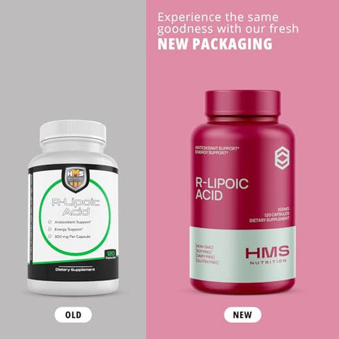 HMS Nutrition - R-Lipoic Acid 300mg por Cápsula 120ct 120 Porções Suprimento de 4 Meses Cápsulas Vegetais