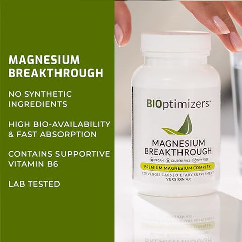 Suplemento BiOptimizers Magnesium Breakthrough 4.0 – 7 Formas de Magnésio: Glicinato, Malato, Citrato e Mais – Suplemento Natural para Sono e Cérebro – 60 Cápsulas