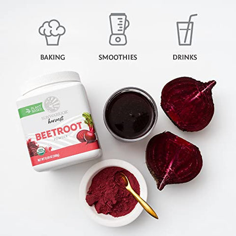 Beet Root Powder – Aumente a Resistência, Circulação Sanguínea e Fluxo de Óxido Nítrico – Superfood Vegano Keto Natural para Smoothies, Pudim de Açaí e Assados – 360g em pote quadrado (90g) - Sunwarrior