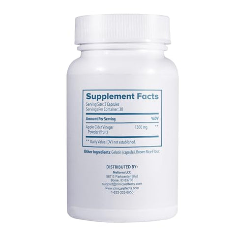 Cápsulas de Vinagre de Maçã – 1300mg de Vinagre de Maçã Puro para Gerenciamento de Peso, Saúde Cardíaca e Suporte Energético – 60 Cápsulas Vegetais de ACV – Fabricado nos EUA - Clinical Effects