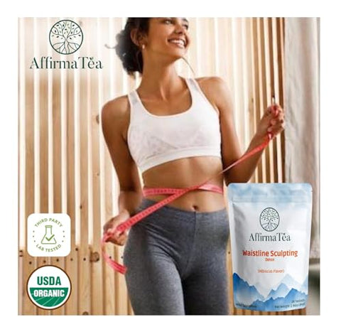 AffirmaTea - Esculpir Cintura: Detox Orgânico de 28 Dias | Chá Verde EGCG de Alta Energia | Reduz inchaço | Aumenta a energia | Sem laxantes | Suporte para controle de peso | Sabor refrescante de hibisco