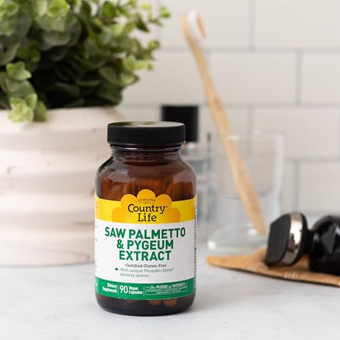 Extrato de Saw Palmetto e Pygeum – 90 Cápsulas Veganas – Marca Country Life - Country Life