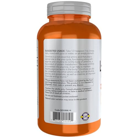 Sports Nutrition – Pó de L-Ornitina para Metabolismo Proteico e Desintoxicação de Ureia – Aminoácidos, 8-Ounce (227g) - NOW Foods