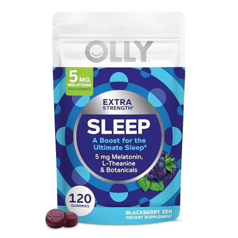 Gomas para Dormir Extra Forte com Melatonina, L-Teanina e Botânicos, Sabor Amora, 120 e 90 Unidades - OLLY