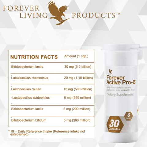 Forever Living Products - Forever Living – Forever Active Pro-B: Probiótico Avançado para Saúde Digestiva – 8 Bilhões de UFC, 6 Cepas Sinérgicas, Soja
