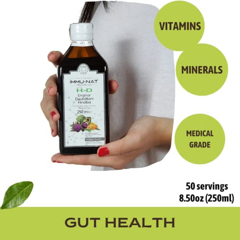 Immu-nat - H-D Detox Líquido Herbal para Fígado – Limpeza e Reparo – Suporte à Saúde Intestinal e Função Renal – Cardo Mariano, Alcachofra e Chicória – Não-OGM (240ml)