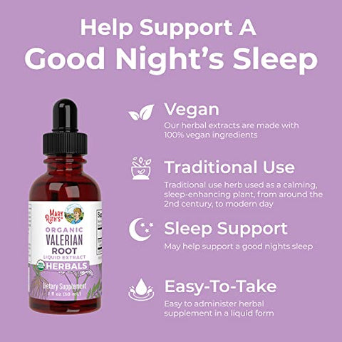Valerian Root Liquid Drops | 2 Meses de Fornecimento | Sem Açúcar | Valerian Root Drops Orgânico Certificado pelo USDA | Suporte ao Sono | Alívio Calmo e do Estresse | Vegano | Não-OGM | Sem Glúten - MaryRuth Organics