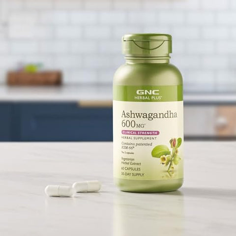 Herbal Plus Ashwagandha 600mg – Suporte para Alívio do Estresse, 60 Cápsulas - GNC