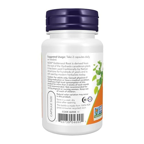 NOW Foods - NOW Supplements, Raiz de Goldenseal (Hydrastis canadensis) 500 mg, Cápsulas Vegetais 50 Unidades