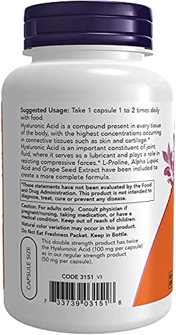 NOW Foods - Now Foods – Ácido Hialurônico 100 mg – 120 Cápsulas Vegetais (Pacote com 2) | Comprar Online | Saúde e Beleza
