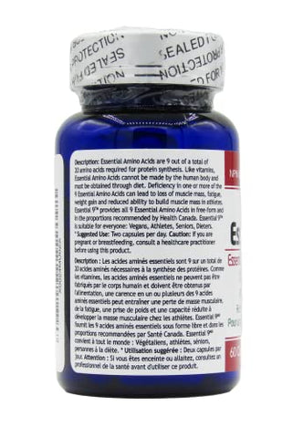 Sunshine Biopharma - Cápsulas de Aminoácidos Essenciais 9 Puros em Forma Livre para Imunidade, Proteção Muscular, Bem-Estar e Energia, Certificado Vegano