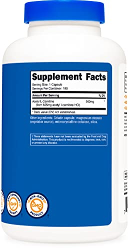 Acetyl L-Carnitine 500mg – 180 Cápsulas | Sem OGM e Sem Glúten  Nutricost - Nutricost