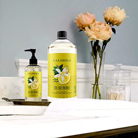 Recarga de Sabonete Líquido Caldrea, Gel de Aloe Vera, Óleo de Oliva e Óleos Essenciais para Limpar e Condicionar, Fragrância de Sal Marinho e Neroli, 946 ml