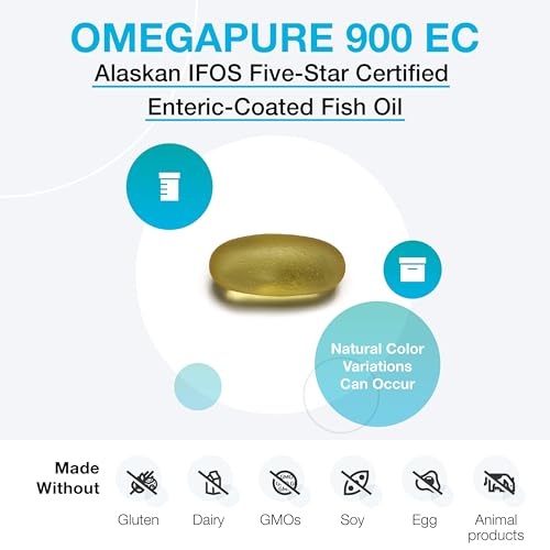 OmegaPure 900 EC – Óleo de Peixe Ômega 3 Certificado Alaskan IFOS Five-Star – Suporte à Saúde das Articulações, Cardiovascular e Cerebral (120 cápsulas) - XYMOGEN