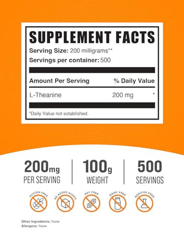 Suplemento BulkSupplements.com L-Theanine em Pó – 200mg de L-Theanine, Aminoácido Puro – Suplemento de Aminoácidos