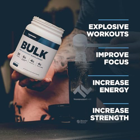 Bulk Pó Pré-Treino – Fórmula Avançada Adoçada Naturalmente para Construção Muscular e Força – 30 Porções, Sabor Tropical Punch - Transparent Labs