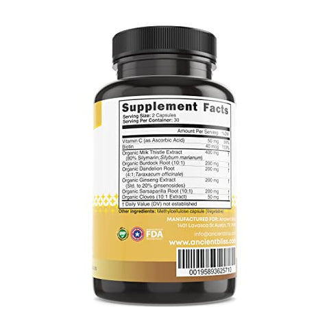 Liver Love – Desintoxicação Natural do Fígado com Cardo Mariano – Suporte à Saúde do Fígado em Homens e Mulheres – 60 Cápsulas – com Bardana, Dente-de-leão - Ancient Bliss