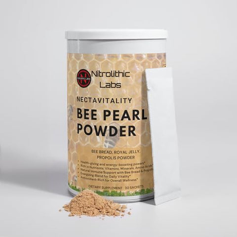 Nitrolithic Labs - Bee Pearl Powder – Suplemento Bee Pearl para Bem-Estar Geral e Vitalidade Diária – Mistura Energizante de Pão de Abelha, Própolis e Geléia Real – Vegetariano