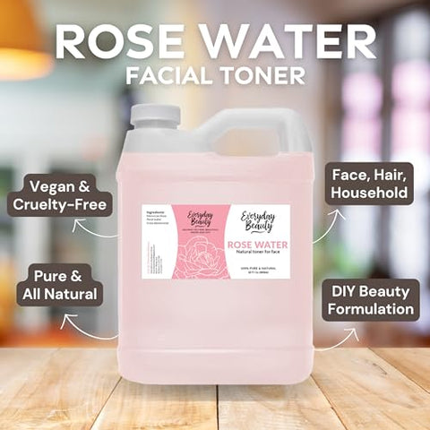 Everyday Beauty Helping You Feel Beautiful Inside And Out - Água de Rosas Tônico Facial – 946ml a Granel Vegano Livre de Álcool, Natural e Refrescante para Rosto e Cabelo – Revitaliza, Calmante