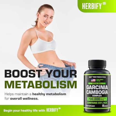 HERBIFY - Garcinia Cambogia – Suplemento de Suporte ao Bem-Estar para Mulheres – Marca Wellness – 60 cápsulas de 500mg