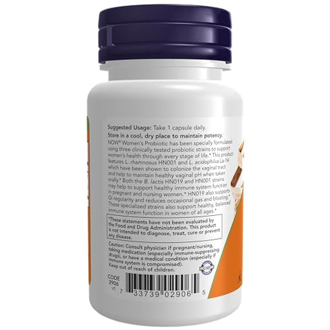 Probiótico Feminino, 20 Bilhões, Fórmula Especial com Três Cepas Probióticas Clinicamente Testadas, 50 Cápsulas Vegetais - NOW Foods