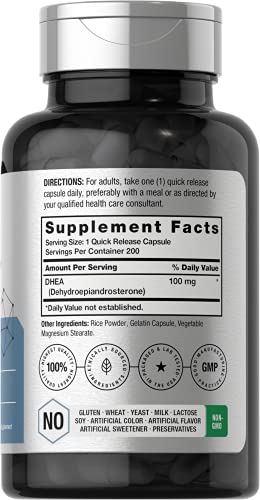 DHEA 100mg | 200 Cápsulas | Homens e Mulheres | Sem OGM, Sem Glúten - Horbäach