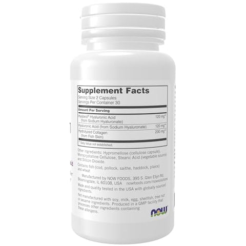 Solutions, Resgate de Hidratação com Ácido Hialurônico Hyabest®: Mantém a Pele com Aparência Jovem*, Suporta a Hidratação Saudável da Pele*, 60 Cápsulas Vegetais - NOW Foods