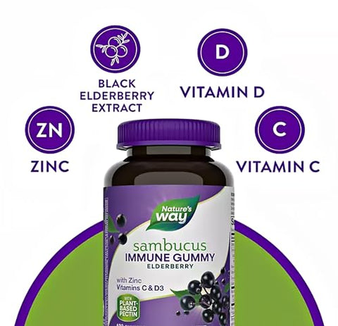 Generic - Natures Way Sambucus Elderberry Gummies com Vitamina C, Vitamina D e Zinco, Suporte Imunológico para Crianças e Adultos, 120 Gummies