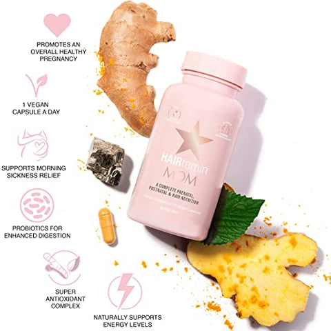 MOM Vegan Prenatal – Fórmula Vegana para Cabelos Saudáveis durante a Gravidez – 60 Cápsulas - HAIRtamin