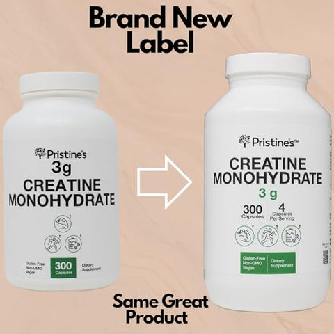 PRISTINE'S - PRISTINE’S Creatine Monohydrate 3000MG – Cápsulas de Suporte ao Crescimento Muscular – 75 Dias de Fornecimento – Sem Inchaço – Performance Atlética