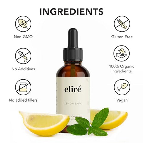 Eliré - Elire – Extrato de Melissa Orgânica – Suporte para o Humor e Digestão – Promove Sensação de Calma e Relaxamento – Livre de Álcool – Vegano, Não-OGM e Sem Glúten – 30ml
