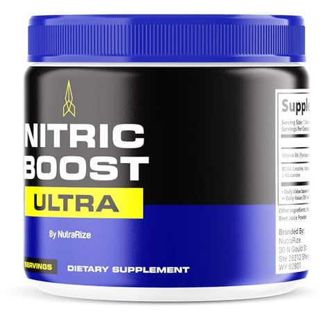 NutraRize - Nitric Boost Ultra Powder – Fórmula Oficial para Energia e Fluxo Sanguíneo – Booster Ultra em Pote – Avaliações NitricBoost Ultra (30 Porções)