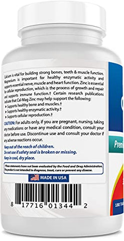 2 Pacotes – Best Naturals Cálcio Magnésio Zinco – 180 Comprimidos – Complexo Mineral Essencial Cal Mag Zinc (Total 360 Comprimidos)