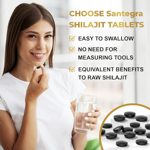 Santegra - 30,000 MG de Comprimidos de Shilajit, 100%% Puro de Shilajit, 60 Unidades – Shilajit Himalaia Orgânico Rico em Ácido Fúlvico