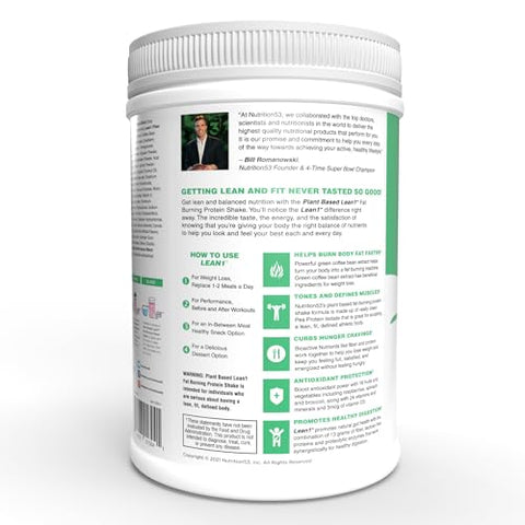 Nutrition53 Pó Substituto de Refeição para Perda de Peso, Queimador de Gordura, Controle de Apetite, Morango à Base de Plantas (28 Ounce) - LEAN1