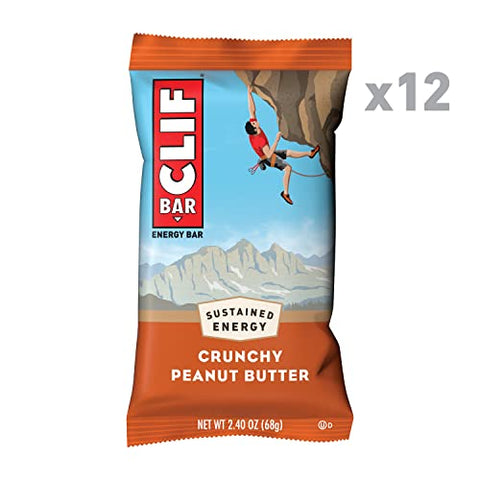 Clif Bar - Barras de Energia CLIF – Amendoim Crocante – Feitas com Aveia Orgânica – Alimento à Base de Plantas – Vegetariano – Kosher (Barras de Proteína de 2,4 Ounces, 12 Unidades) Embalagem Pode Variar
