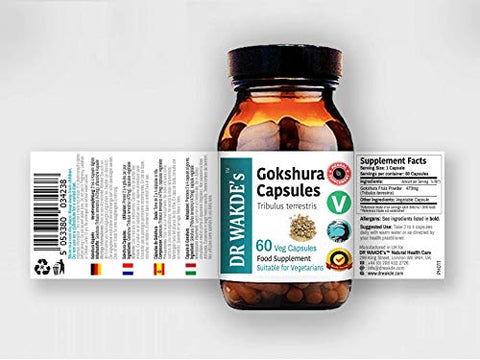 DR WAKDE's - DR WAKDE’S Gokshura Capsules – 60 Cápsulas Vegetais, Suplemento à Base de Plantas, Erva Ayurvédica, Natural e Vegano
