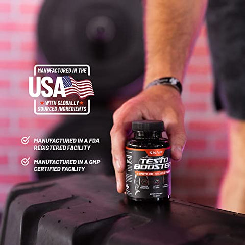 Snap Supplements - Snap Testosterone Booster para Homens – Estimula o Crescimento Muscular, Aumenta o Desejo Sexual Masculino, Potencializa a Energia Natural, Resistência e Força, 90 Cápsulas
