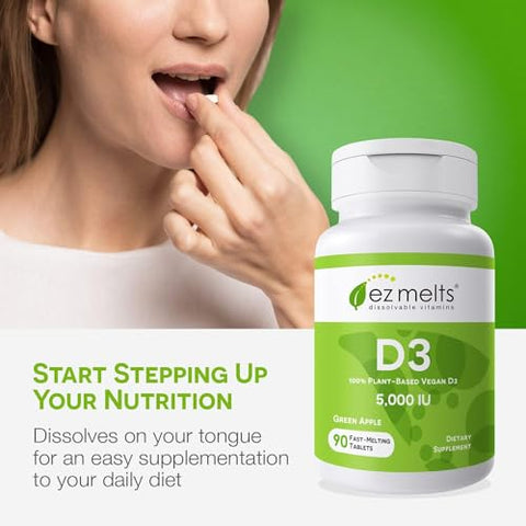 Vitamina D3 5.000 UI, Dissolvível, Sem Açúcar, 3 Meses de Fornecimento - EZ Melts
