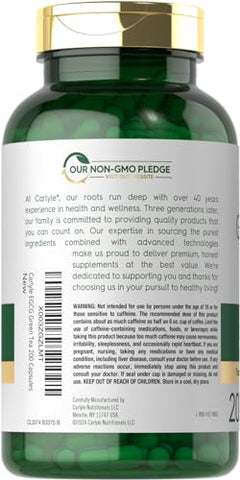 Extrato de Chá Verde EGCG | 1200mg | 200 Cápsulas | Livre de Transgênicos e Glúten - Carlyle