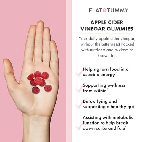 Gomas de Vinagre de Maçã Flat Tummy, 60 Unidades (5 Pacotes) – Gomas de ACV, Detox, Suporte à Saúde Intestinal – Vegano, Não-OGM – Pós de Beterraba e Romã, Vitaminas