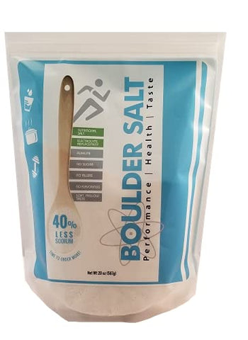 BOULDER SALT PERFORMANCE HEALTH TASTE - BOULDER SALT – Sal com Baixo Teor de Sódio – Sal Sem Sabor para Cãibras, Sal para Pressão Alta, Sal para Síndrome de POTS – Ideal para Alimentos ou Água. 283 Porções